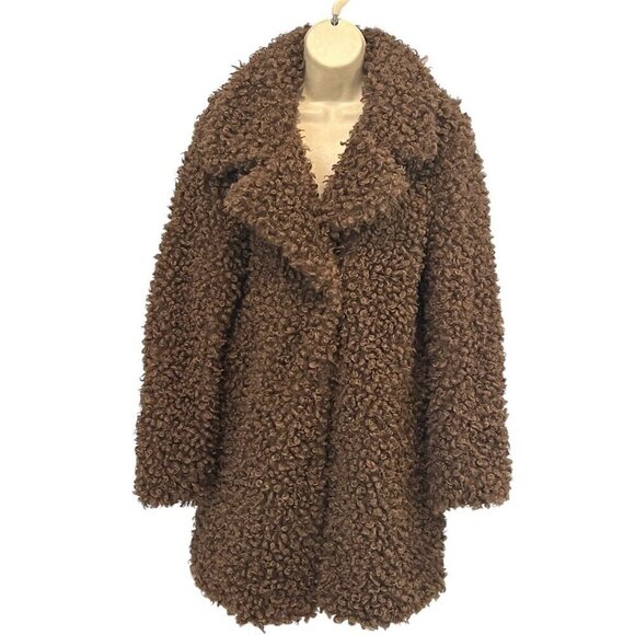 New Zara Outerwear Brown Fluffy Teddy Bear Curly Faux Fur Jacket Coat - Picture 1 of 12